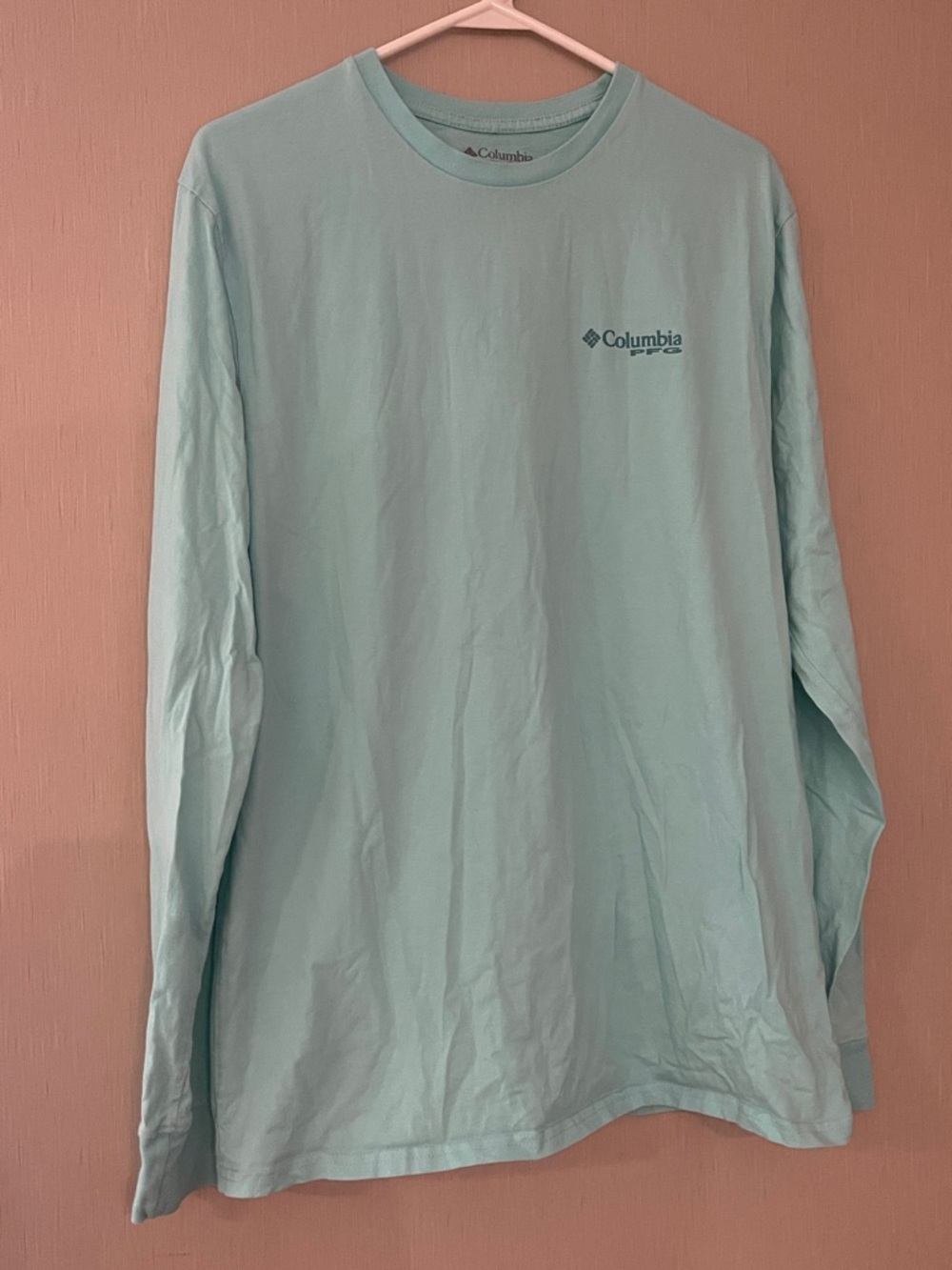 Columbia large Men's Long Sleeve Tee Seafoam blue green sail boat